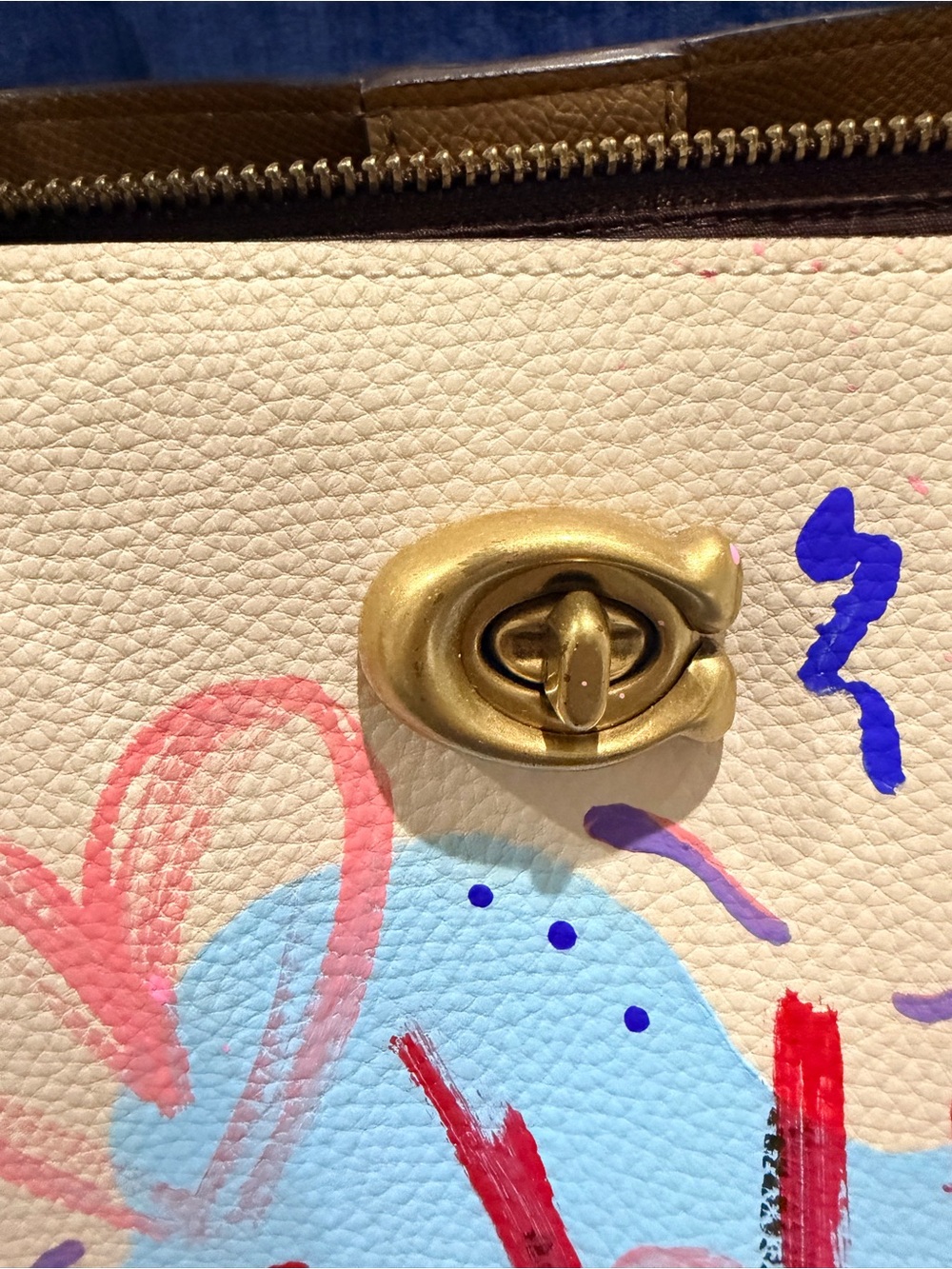 Painted Beige Coach Bag with Hand Painted Graffiti - Picture 7 of 9